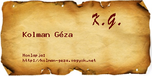 Kolman Géza névjegykártya
